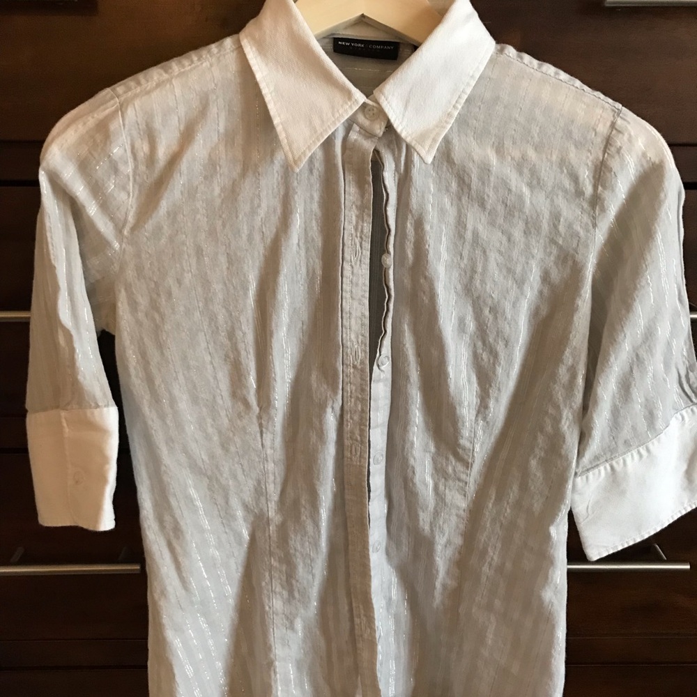 New York & Co White and Silver Button Down
